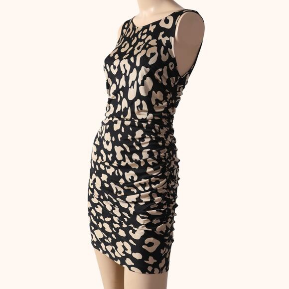 JAY GODFREY Black and Tan Animal Print Silk Mini Dress - Picture 3 of 5